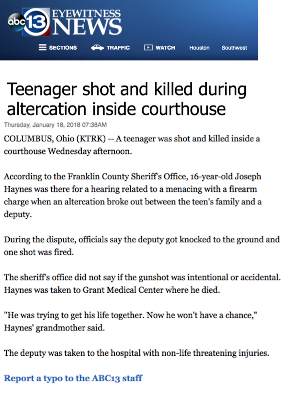 ABC report on the killing of Joseph Haynes