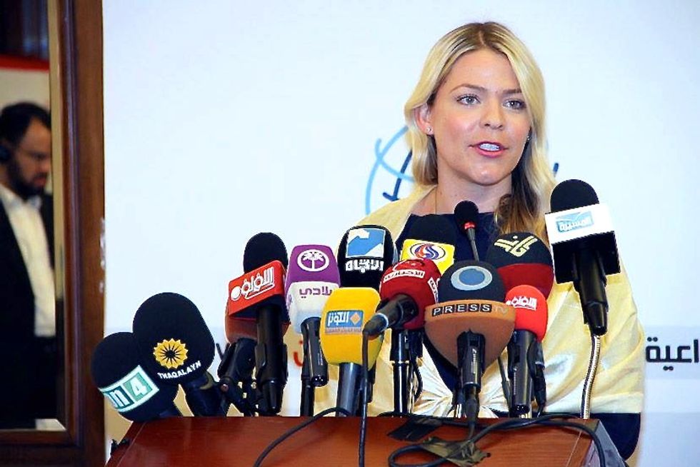 At a press conference exposing human rights abuses in Bahrain.  