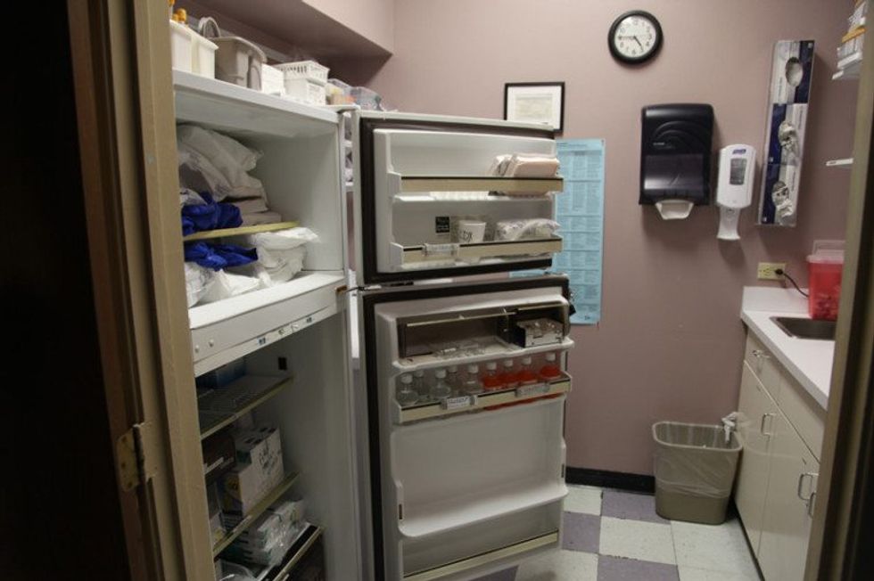 Equipment at St. Vincent's, like this refrigerator, has been donated by UTMB and various doctors or purchased with grant money.