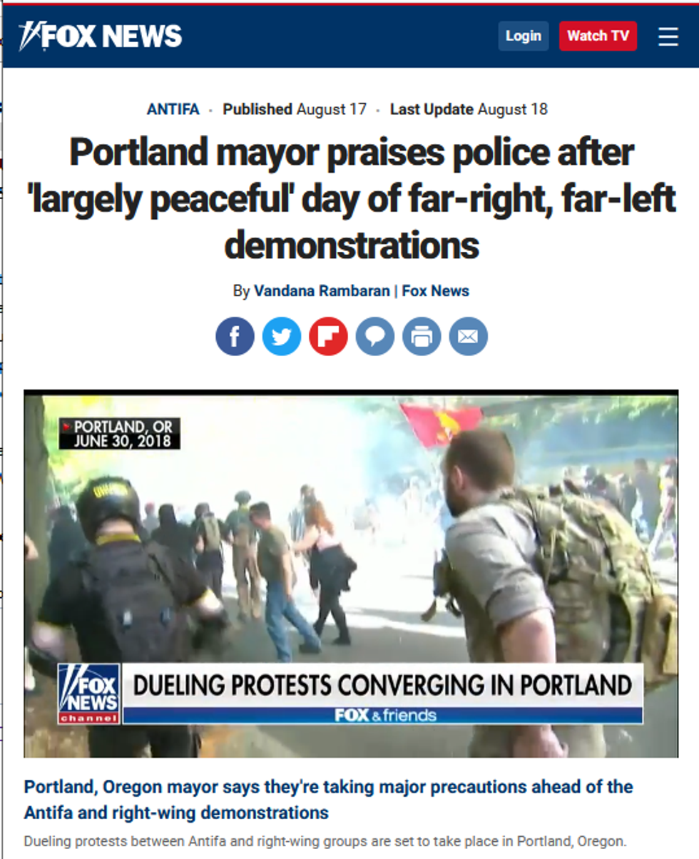 Fox News: Portland mayor praises police after 'largely peaceful' day of far-right, far-left demonstrations