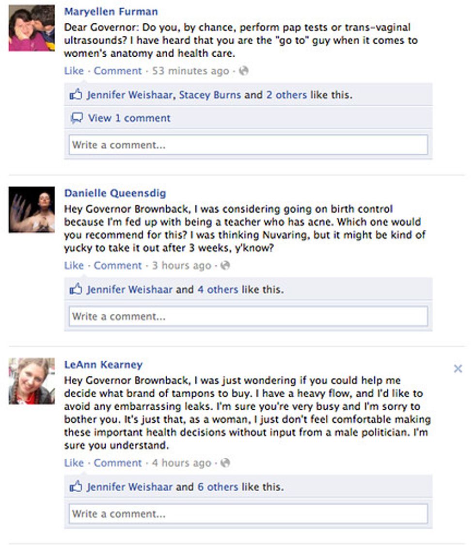 Gov. Brownback's Facebook wall