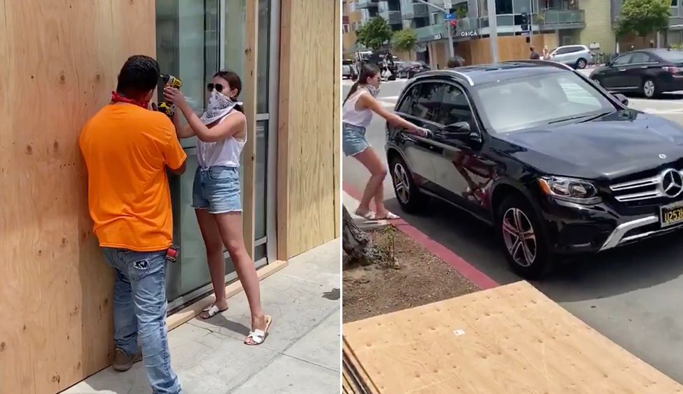 Conservative journalist caught on video pretending to board up a business for an Instagram pic