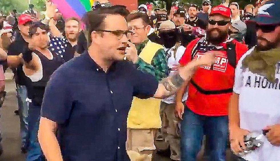 ‘Hero’ bravely walks into middle of Proud Boys protest and yells 'f*ck you' to each and every one