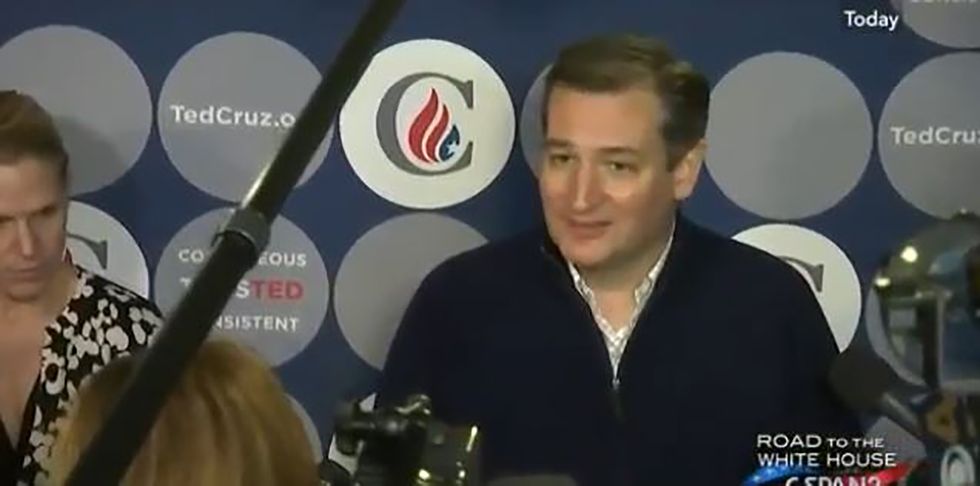 Here's a video of Ted Cruz warning that a potential President Trump might end up nuking Denmark