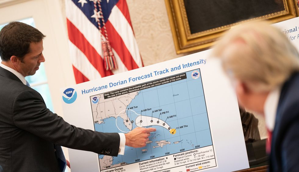 Trump showed a falsified weather map with a cartoonish drawing that covered up his humiliating mistake