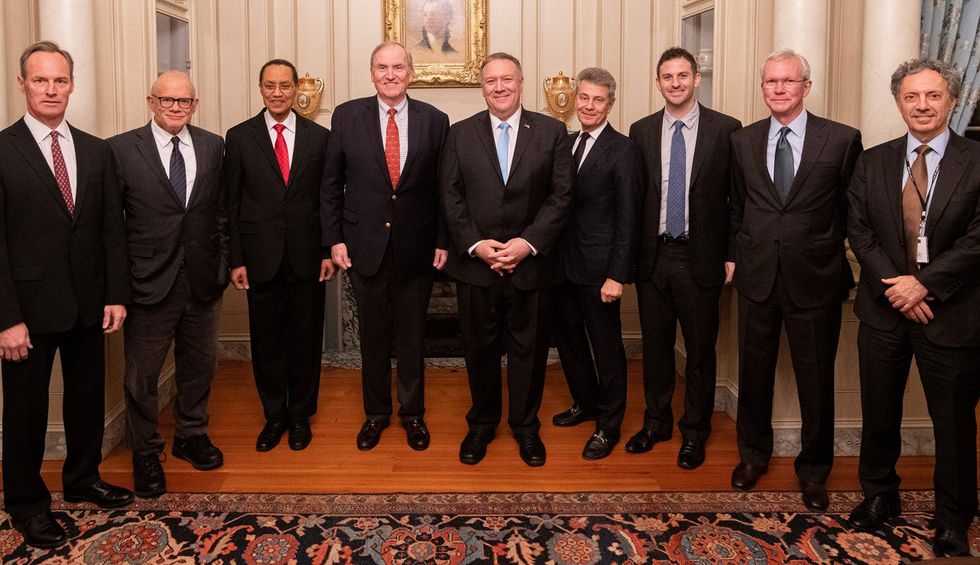Mike Pompeo pilloried over photo showing policy board created by Hillary Clinton is now full of 'lots of white men' but no women