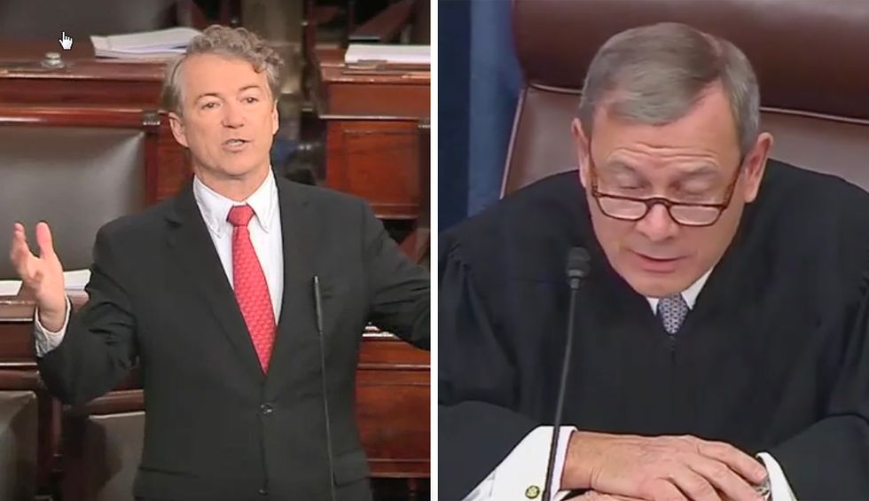 Sen. Rand Paul storms out of Senate to tweet after Chief Justice John Roberts declines to read his question a second time