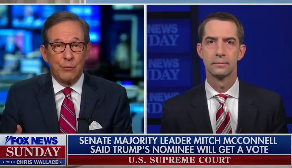 ‘You don’t see any hypocrisy?’ Chris Wallace flattens Trump Supreme Court shortlister Tom Cotton by replaying his Merrick Garland speech