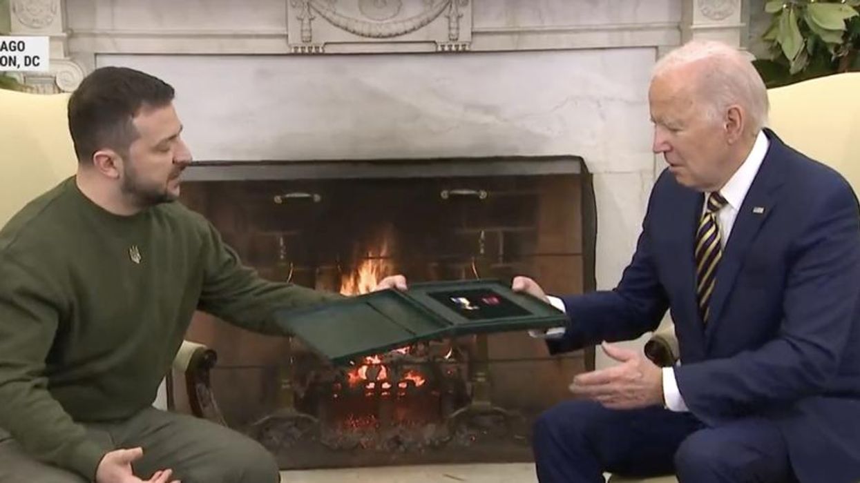 Watch: Volodymyr Zelenskyy presents 'very brave President' Joe Biden with award from 'hero' soldier