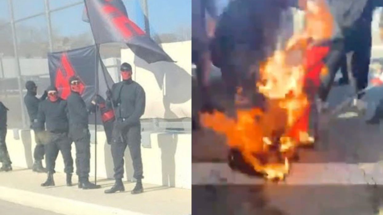 'Hitler been dead!' Crowd runs off armed neo-Nazis and burns their swastika flags