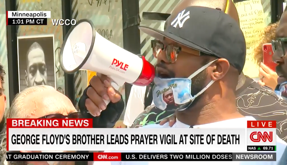 George Floyd’s brother calls for peaceful protest and voter participation — not violence — during a heartfelt memorial speech