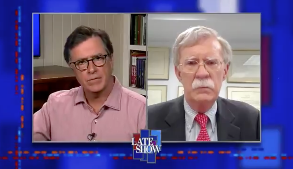 'You've really insulted me': Stephen Colbert brilliantly rakes John Bolton over the coals for being 'naïve'