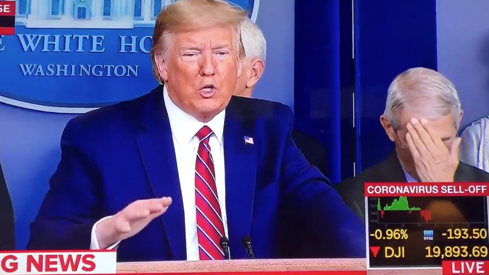 WATCH: Dr. Fauci facepalms right behind Trump after he rants about ‘Deep State Department’