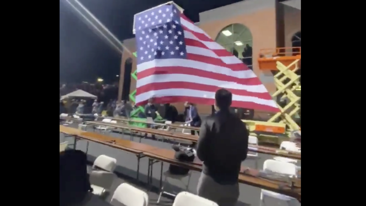 Bald eagles soar over Biden — while giant American flag collapses in front of Trump