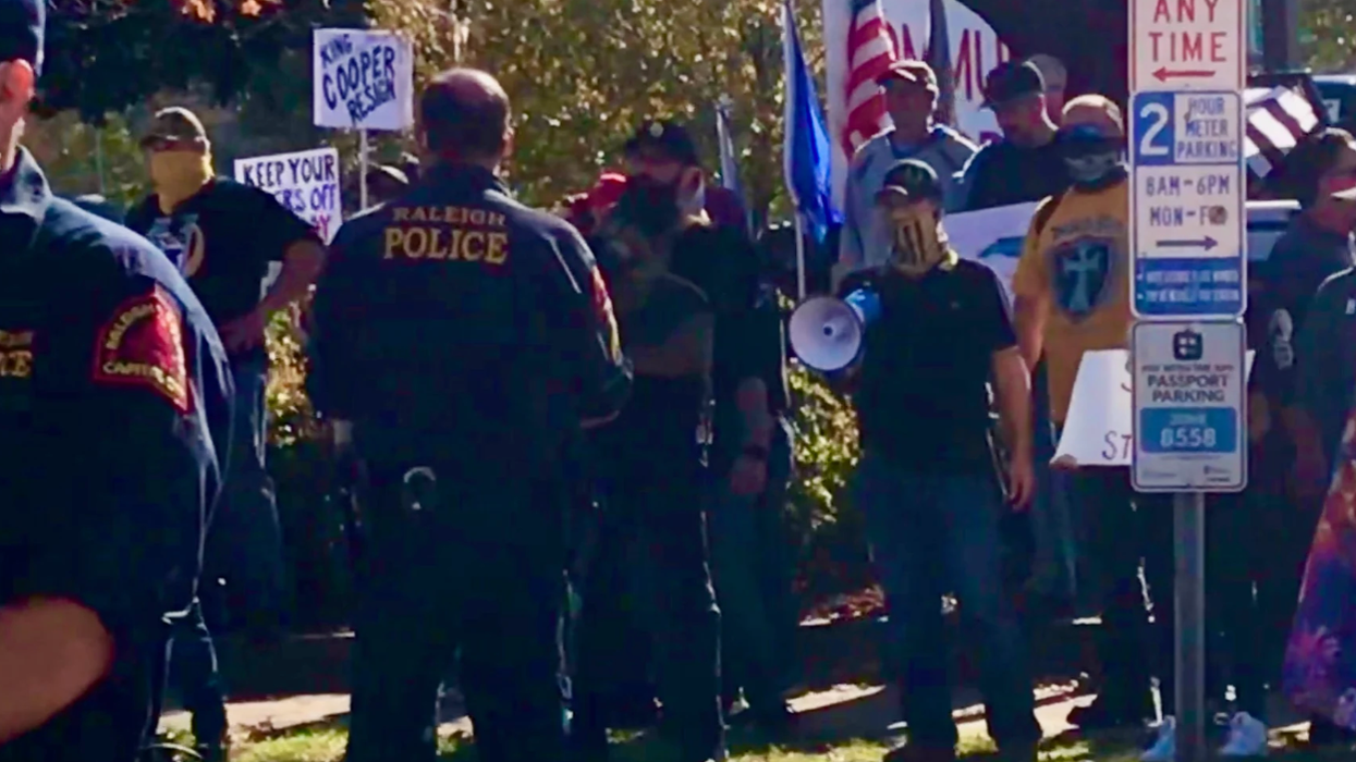 ‘We will exterminate you’: Proud Boys and other right-wing Trump diehards confront counter-protesters at Raleigh rally