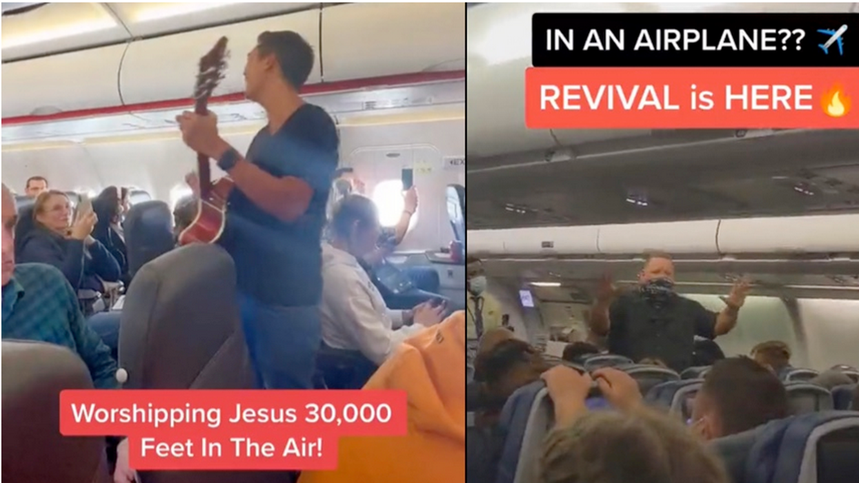 Watch: Evangelical Christians try to spread the gospel with on-board airplane cabin-wide singing