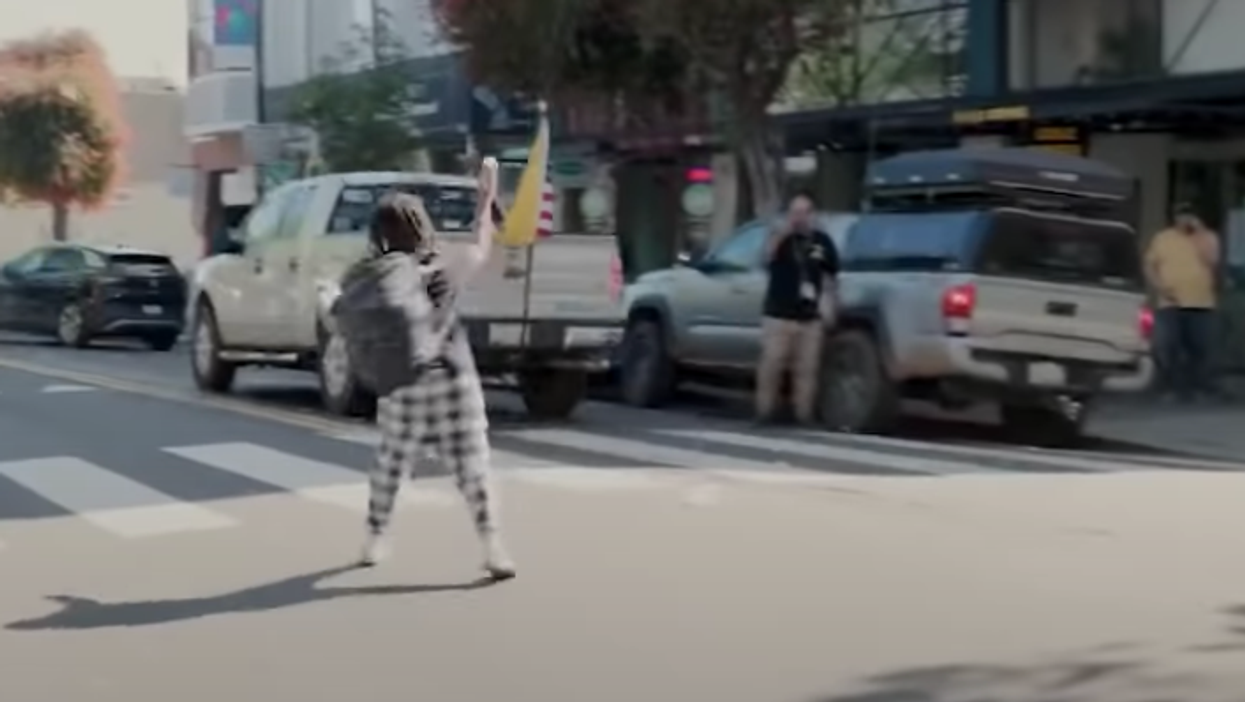 Right-wing 'People's Convoy' chased out of California town by kids throwing eggs