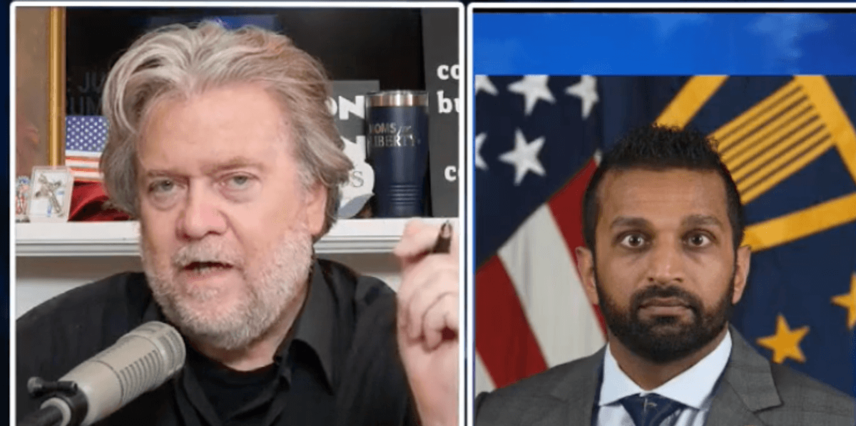 White nationalist and twice-convicted felon Steve Bannon told Kash Patel – who served as chief of staff to the acting secretary of defense under former President Donald Trump – that Republicans are going to go after Democrats "with a bayonet" if the GOP wins majorities in the United States House of ...