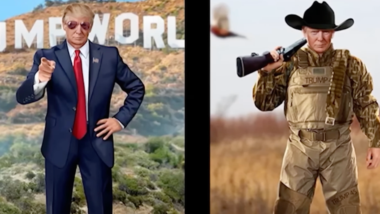 Donald Trump's trading cards appear to be poorly-edited stock images or taken from catalogs