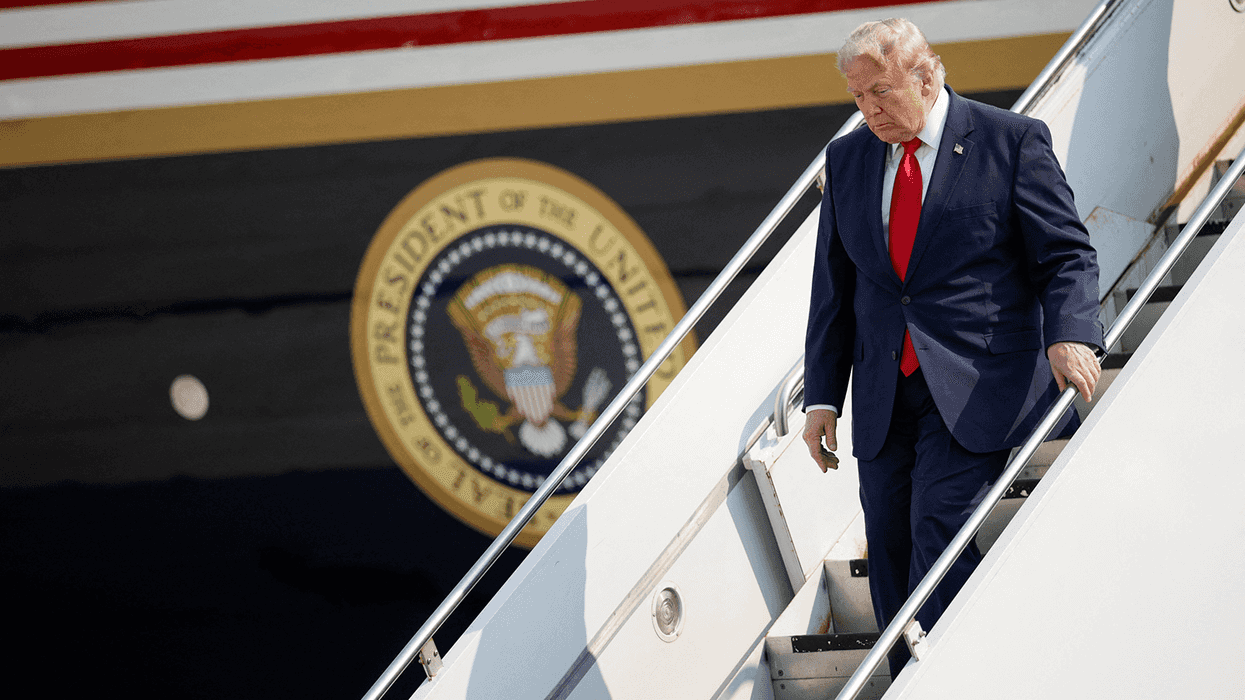 Critics tear apart Trump for using 'fake' books to decorate 'Grift Force One'