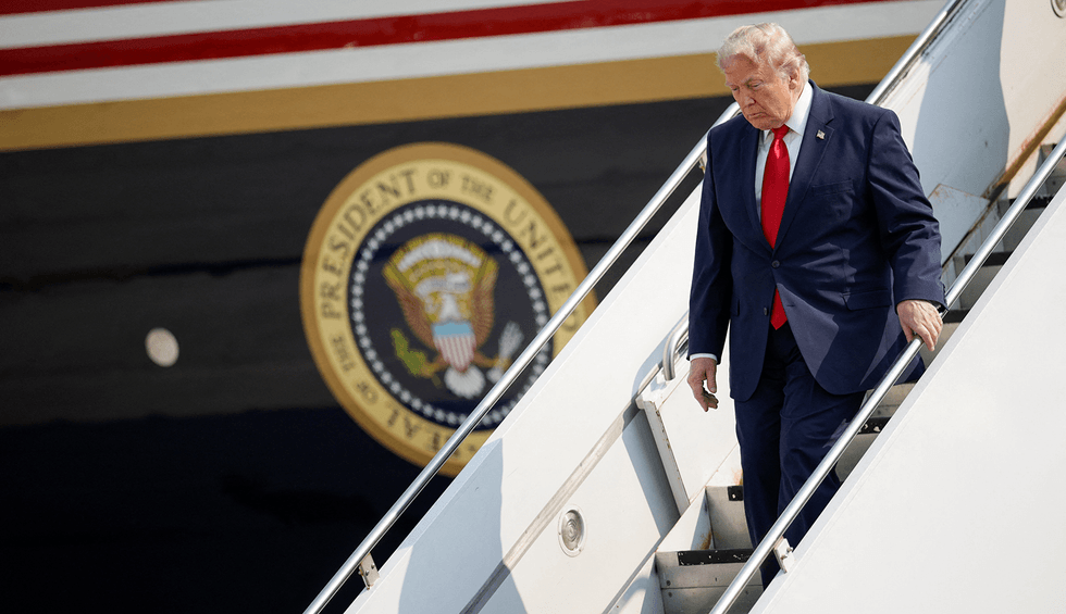 Critics tear apart Trump for using 'fake' books to decorate 'Grift Force One'