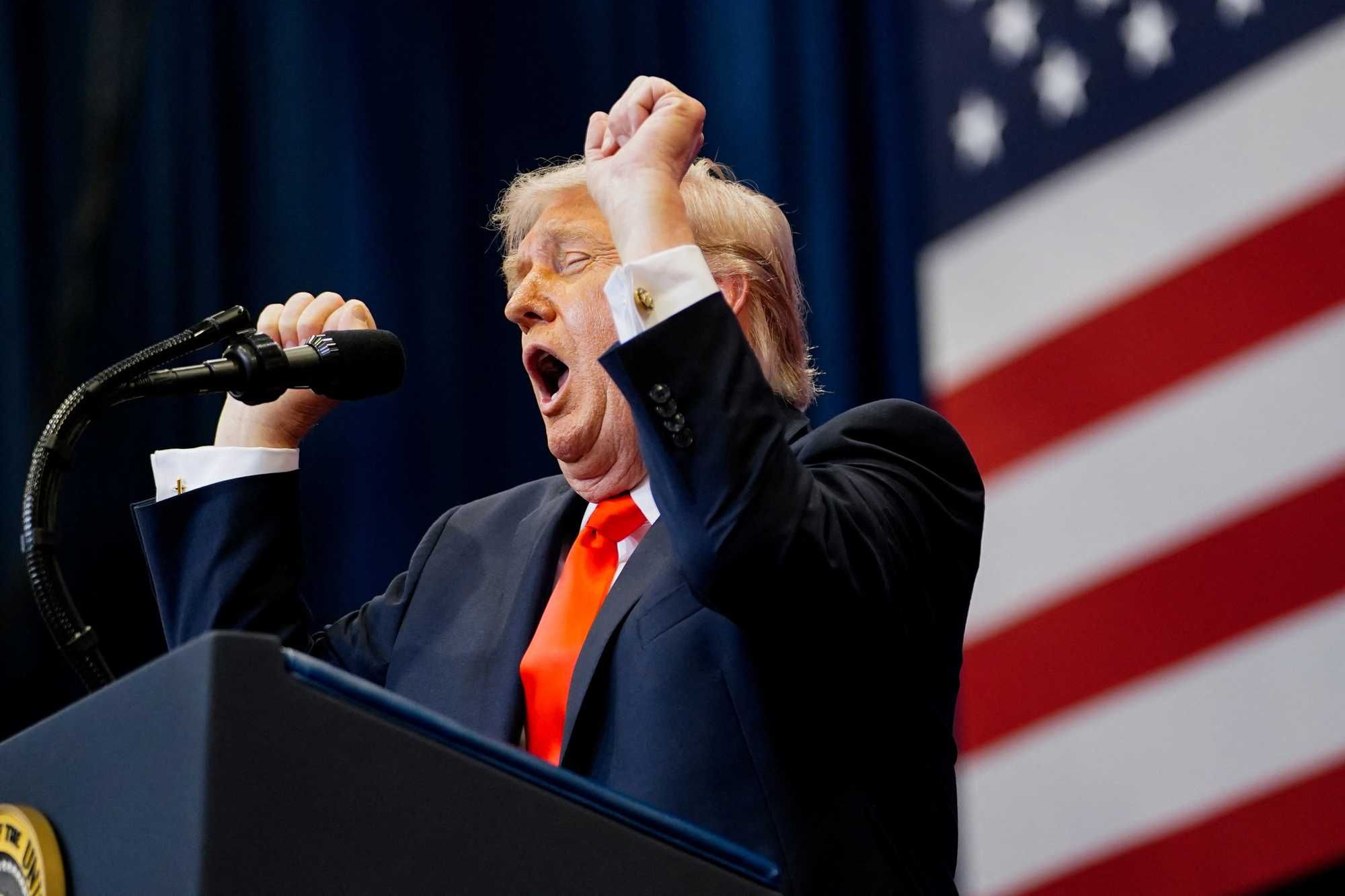U.S. President Donald Trump gestures during an event at The Villages Charter School at The Villages, Florida, U.S., May 1, 2026.