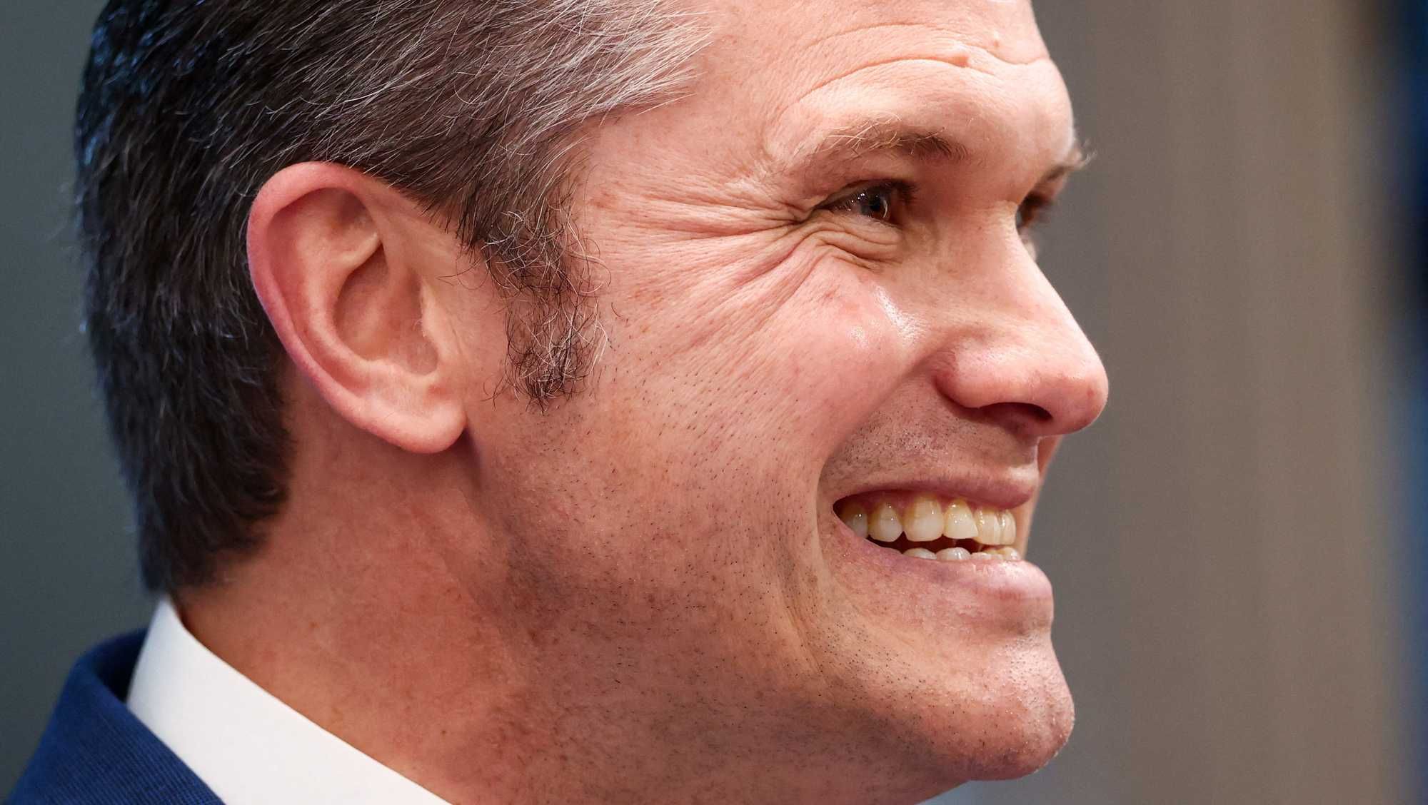 U.S. Secretary of Defense Pete Hegseth attends a press conference in the James S. Brady Press Briefing Room at the White House in Washington, D.C., U.S., April 6, 2026.