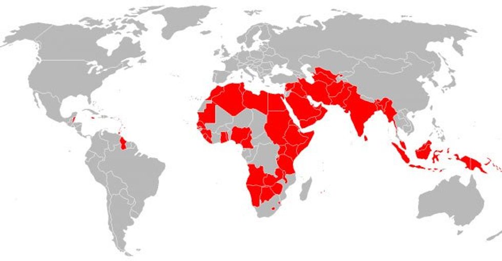 Map of the 79 countries with laws against sexual relations between people of the same sex.