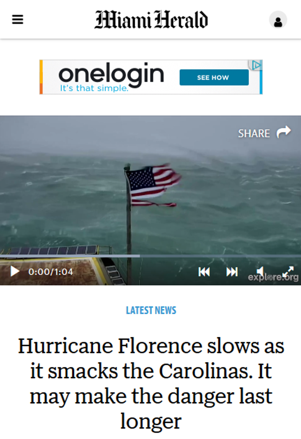 Miami Herald: Hurricane Florence slows as it smacks the Carolinas. It may make the danger last longer 
