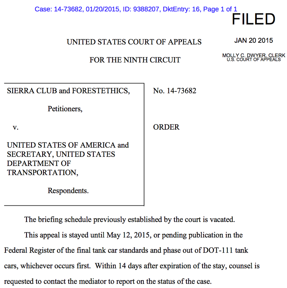 Order to Delay DOT-111 Bomb Trains Case