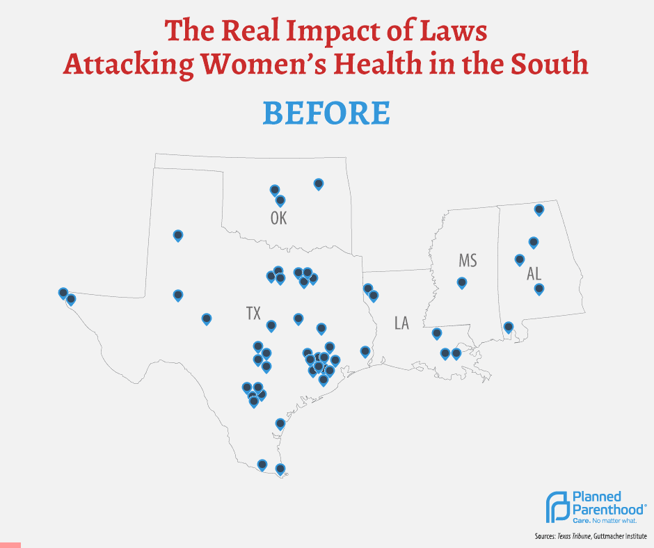 Planned Parenthood gif of disappearing abortion access in the South