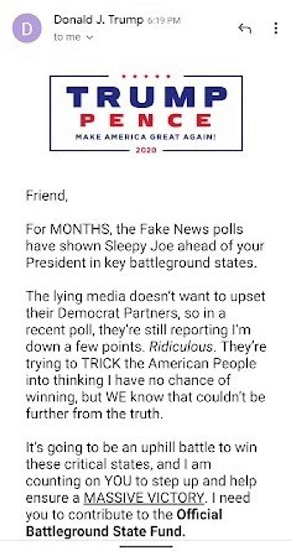 Trump campaign email