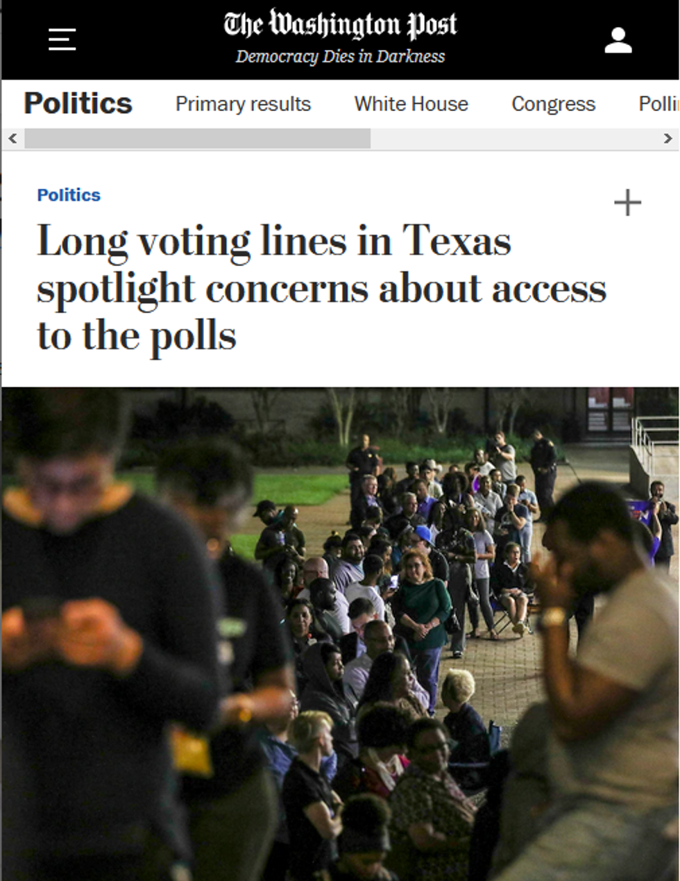 WaPo: Long voting lines in Texas spotlight concerns about access to the polls