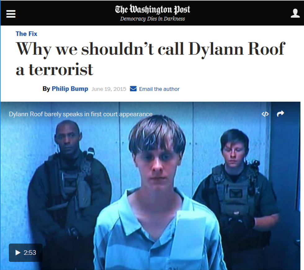 WaPo: Why We Shouldn't Call Dylann Roof a Terrorist