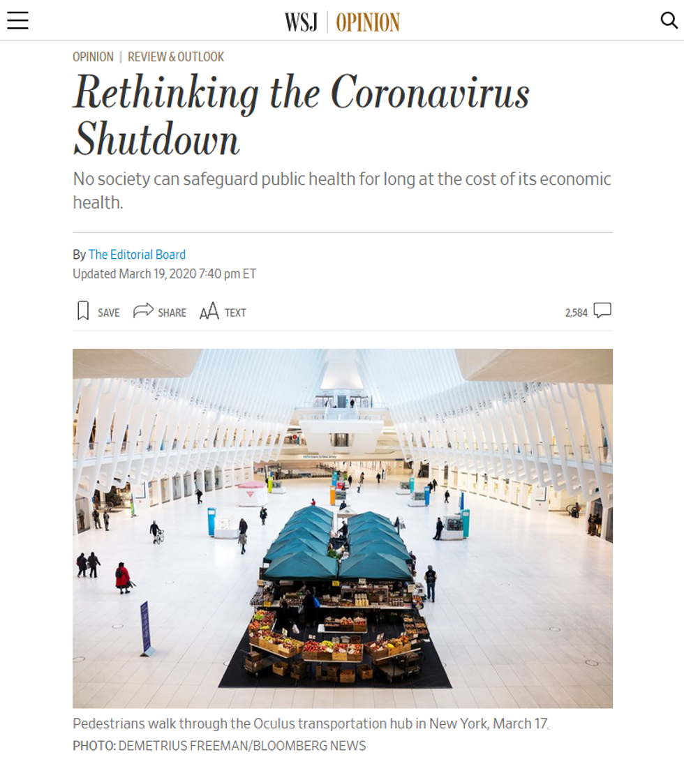 WSJ: Rethinking the Coronavirus Shutdown